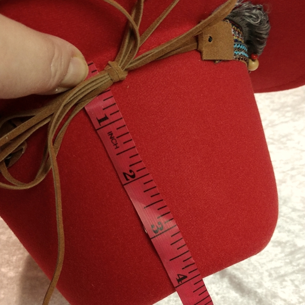 RESERVED Southern Red Cowboy Hat Turquoise Tassels Pendants Fringe Accent Boho - Picture 15 of 17